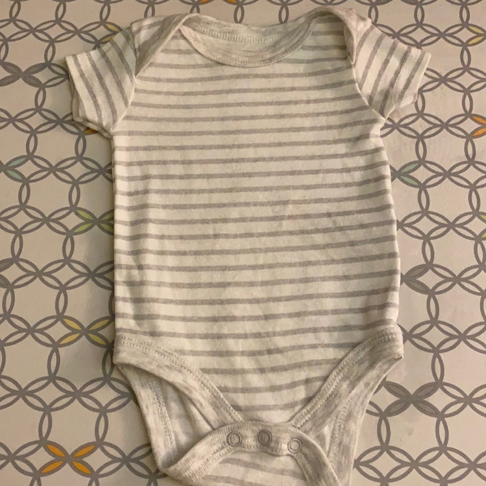 Grey & White Striped Onesie. Size 0-3 Months
